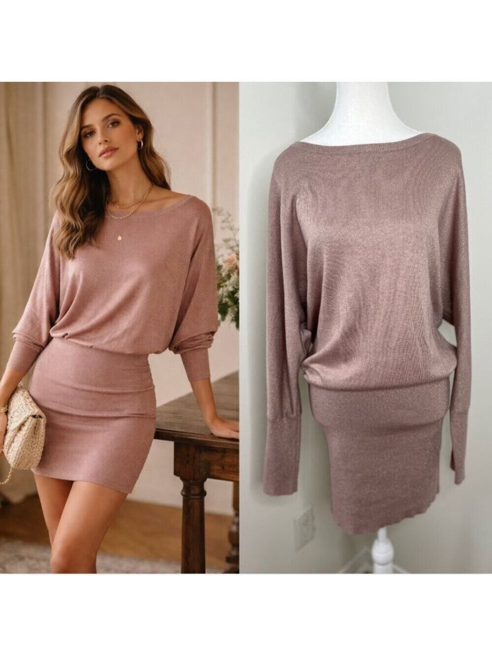 Leith Draped Bodycon Wool Blend Sparkle Sweater Dress M